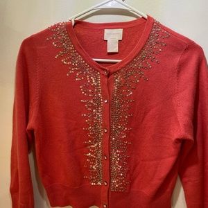 EUC Cashmere Embroidered cardigan with crystal stone buttons